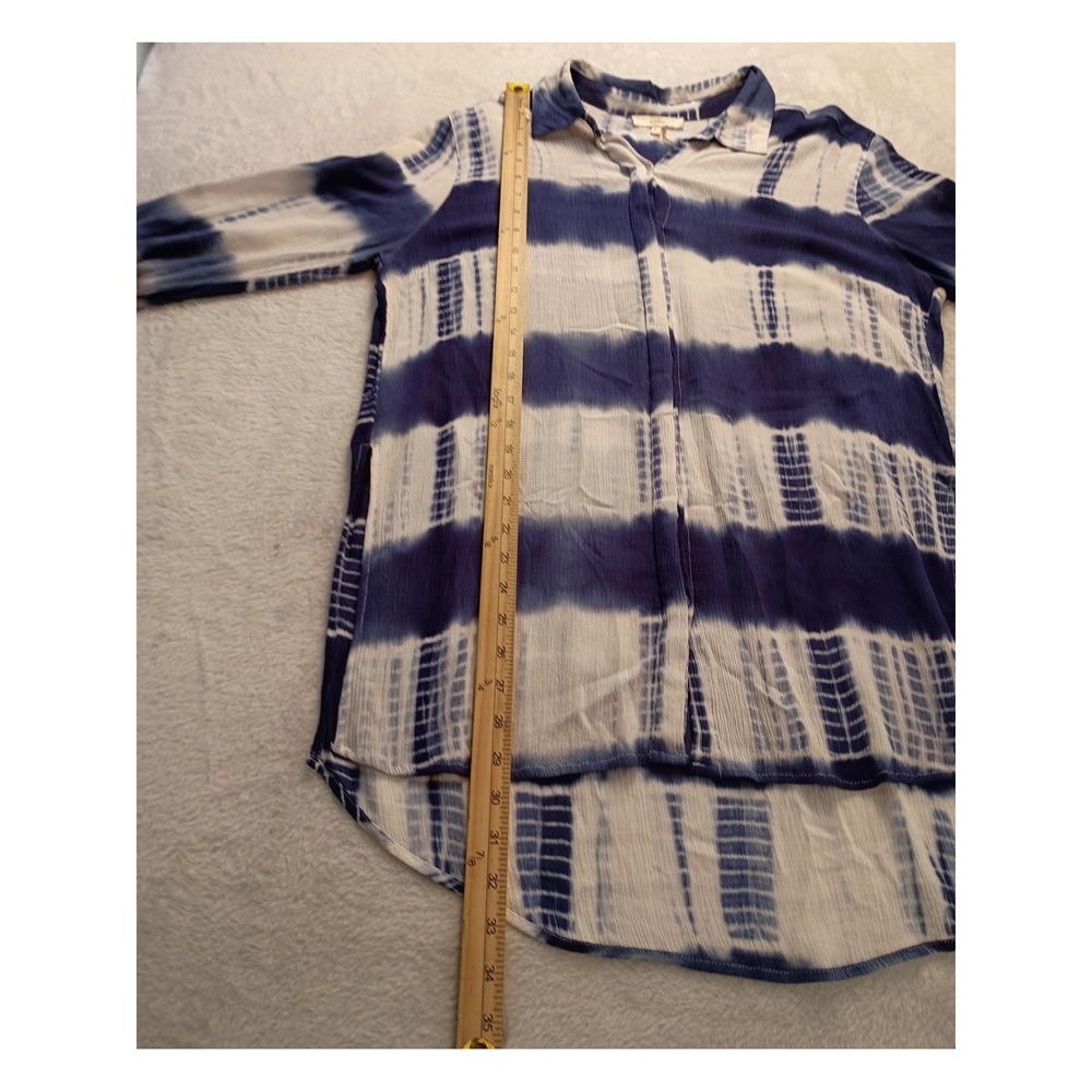 Entro Button Down Women's Tie Dye Hi-Low Hem Shirt Large Blue White Casual Top - Picture 8 of 13